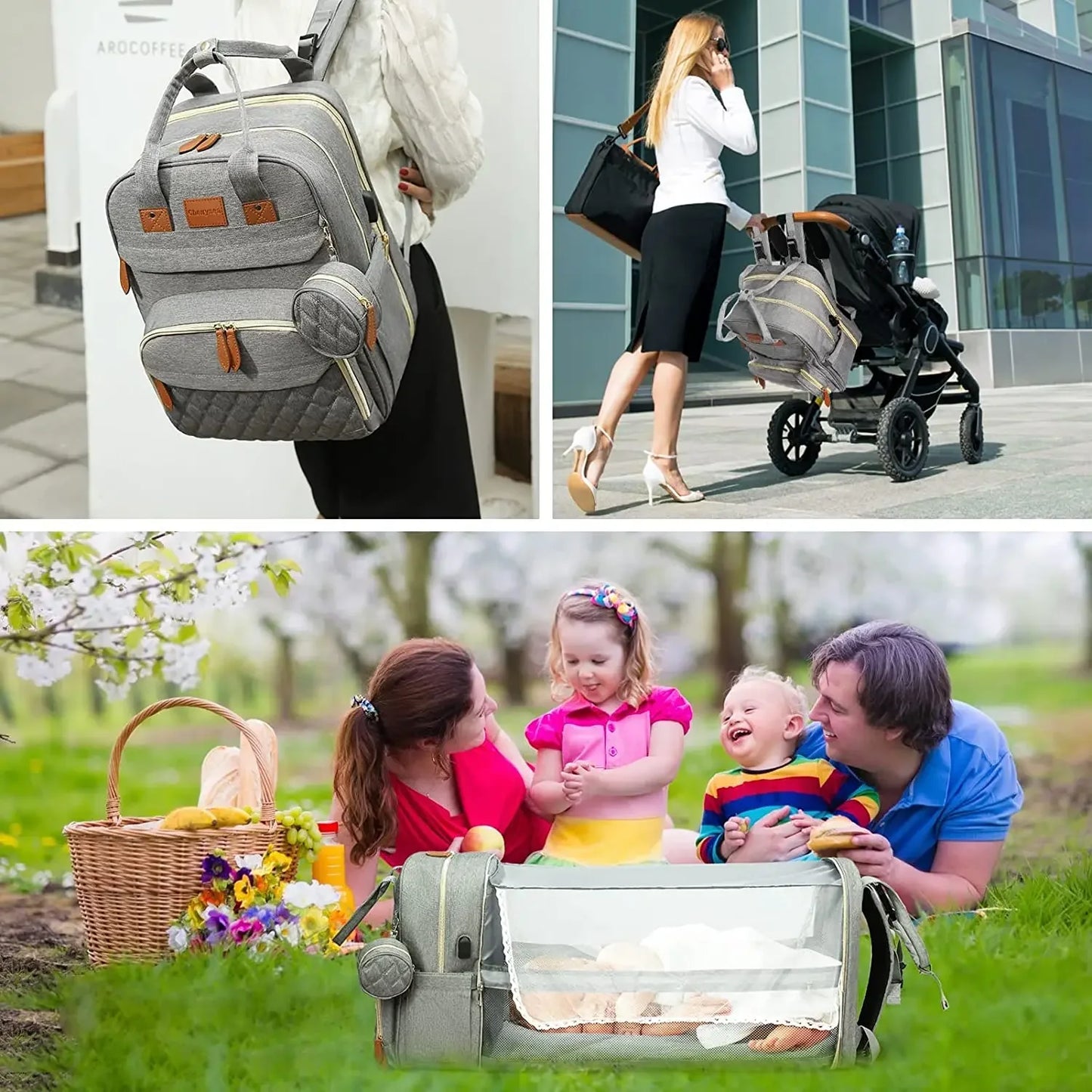 3 In 1 Diaper Bag Backpack | Waterproof & USB Charging
