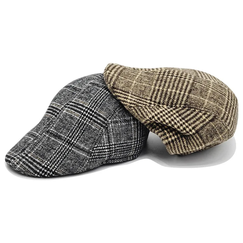 Men's Winter Beret Cap | Warm Plaid Military Hat for Casual Wear