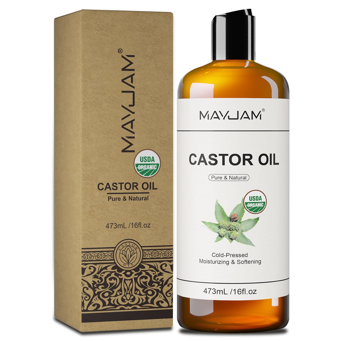 Organic Castor Oil | Pure Cold Pressed Natural Carrier Oil for Skin & Hair