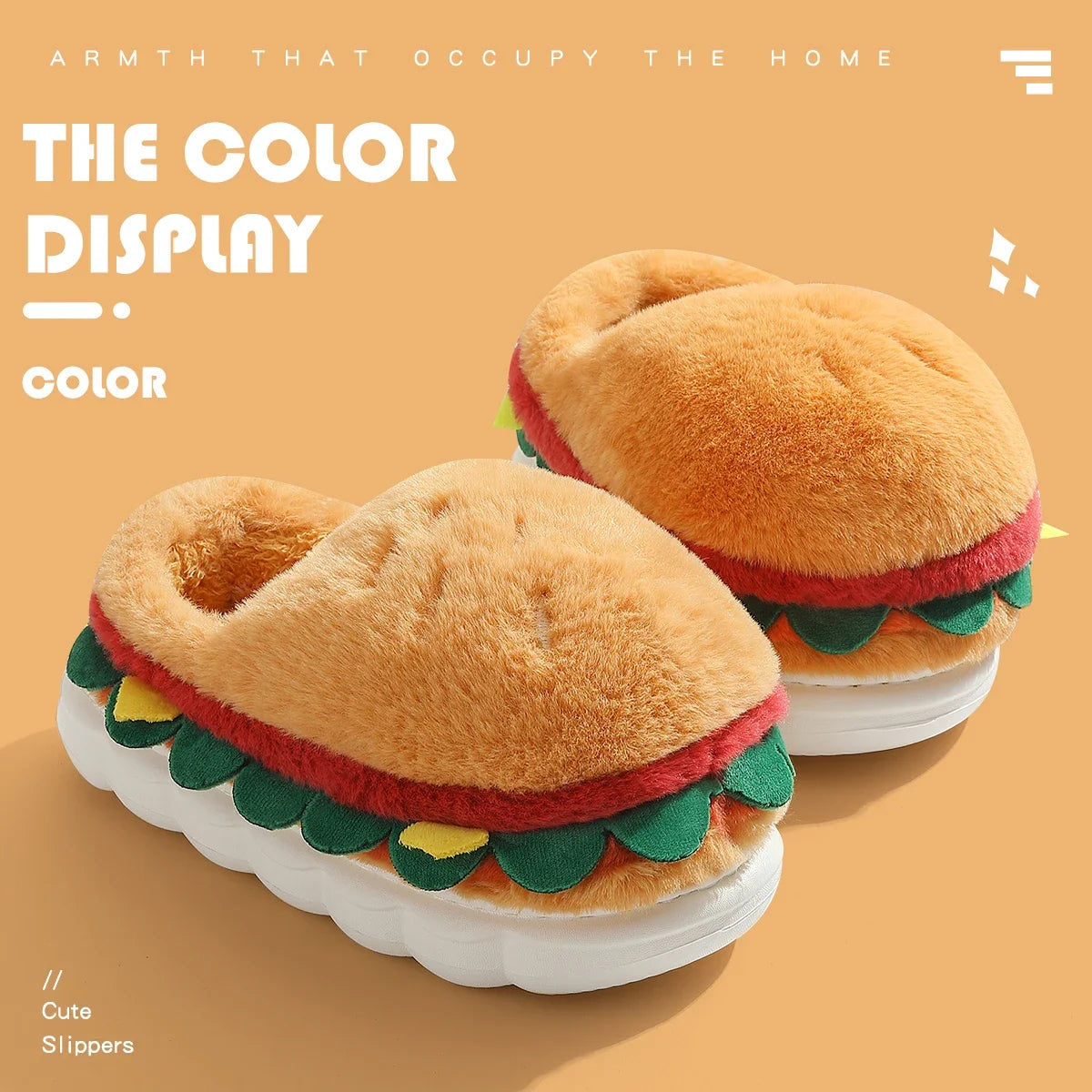 Funny Hamburger Plush Slippers | Cozy 3D Cartoon Slides for All