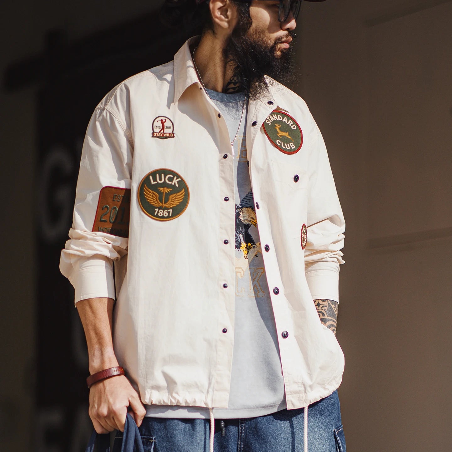 Men's Vintage Patch Embroidery Long Sleeved Shirt | Casual Style