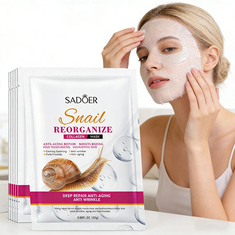 5pcs Snail Collagen Face Masks | Firming & Hydrating Skin Care