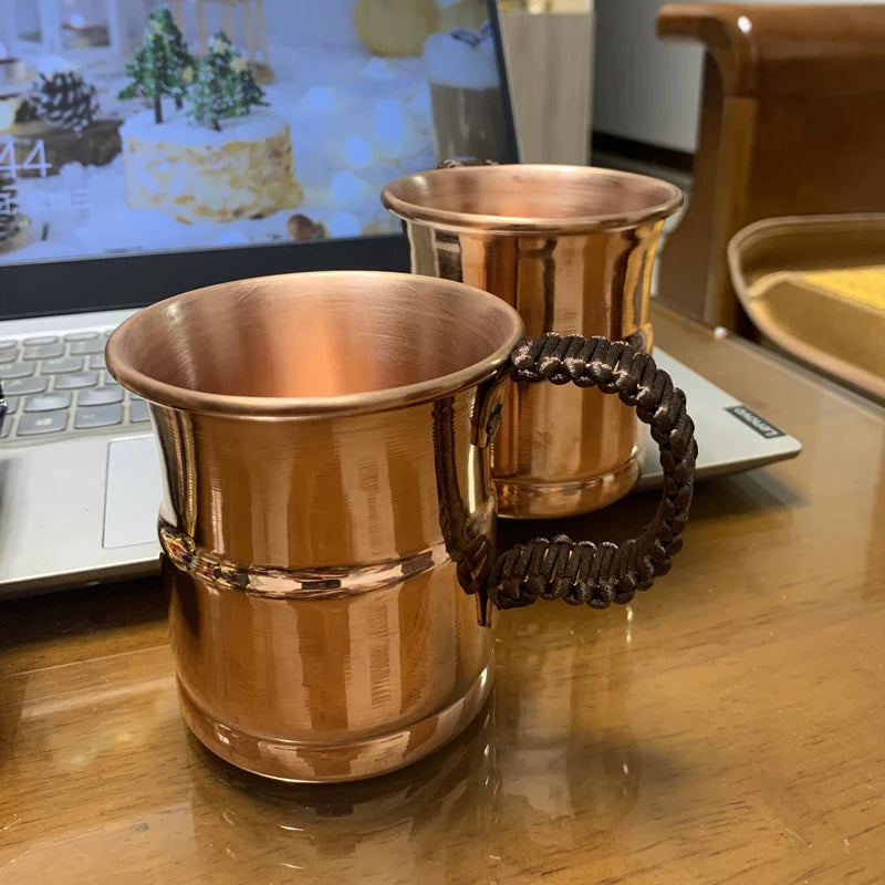 Handcrafted Pure Copper Beer Milk Mug Weave Handle Thickened Moscow Water Mule 400 ml Breakfast Cup Moscow Drinkware Tableware