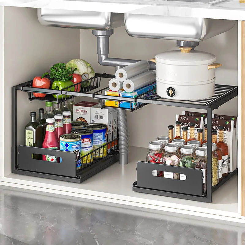 Double Layered Under Sink Storage Rack | Adjustable & Space-Saving