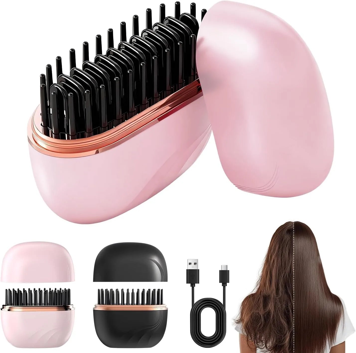 Mini Rechargeable Hair Straightener Brush | Portable & Lightweight
