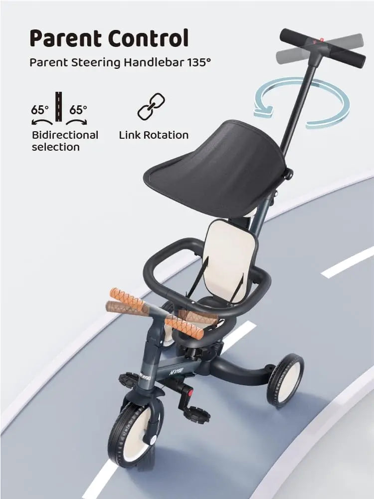 6-in-1 Adjustable Toddler Tricycle with Canopy & Push Handle