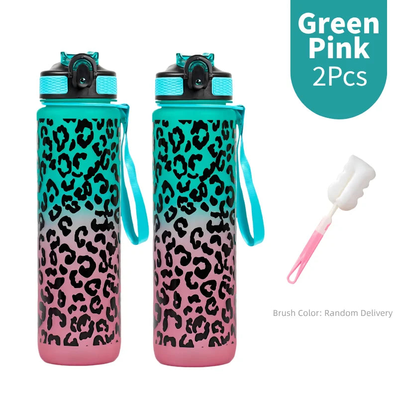 1 Liter Leopard Print Sports Water Bottle | Leak-Proof & Portable