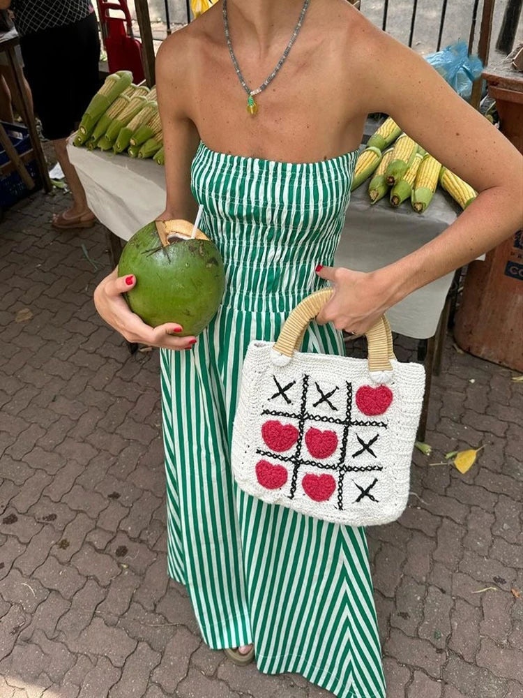 Elegant Green Striped Off Shoulder Maxi Dress for Women
