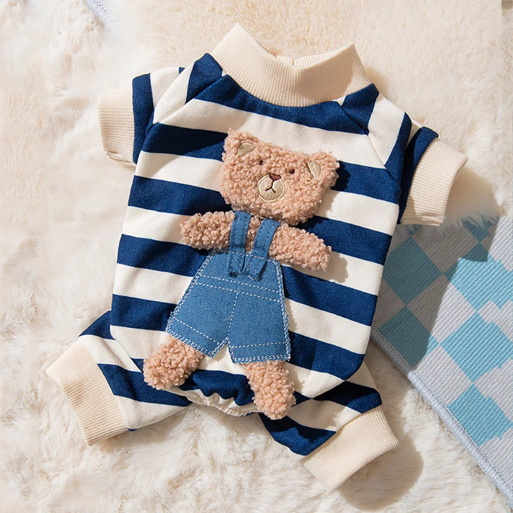 Cute Striped Dog Jumpsuit | Cozy Spring Autumn Pet Pajamas