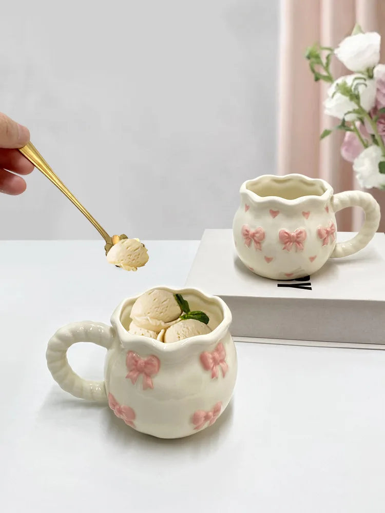 Cute Handmade Bow Ceramic Coffee Cup | Unique Gift Mug