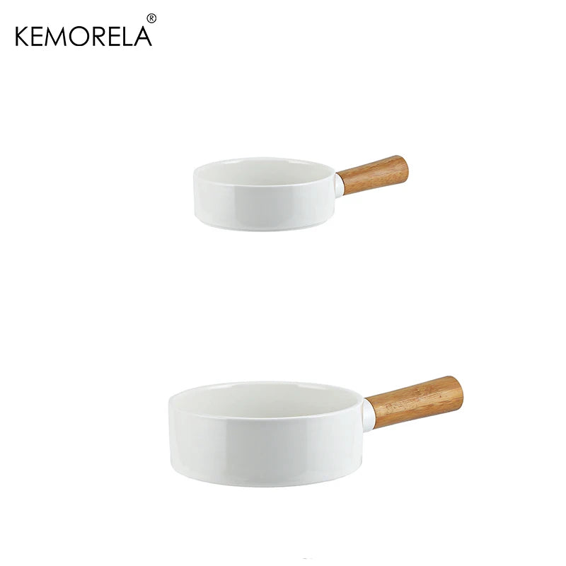 Ceramic Salad Bowl with Wooden Handle | Versatile Tableware