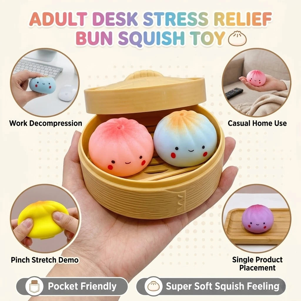 2026 New 2Pcs Steamer Bao Bun Squishy Simulation Pan-Fried Dumpling Slow Rising Squeeze Anti Stress Relief Adult Desk Gadget