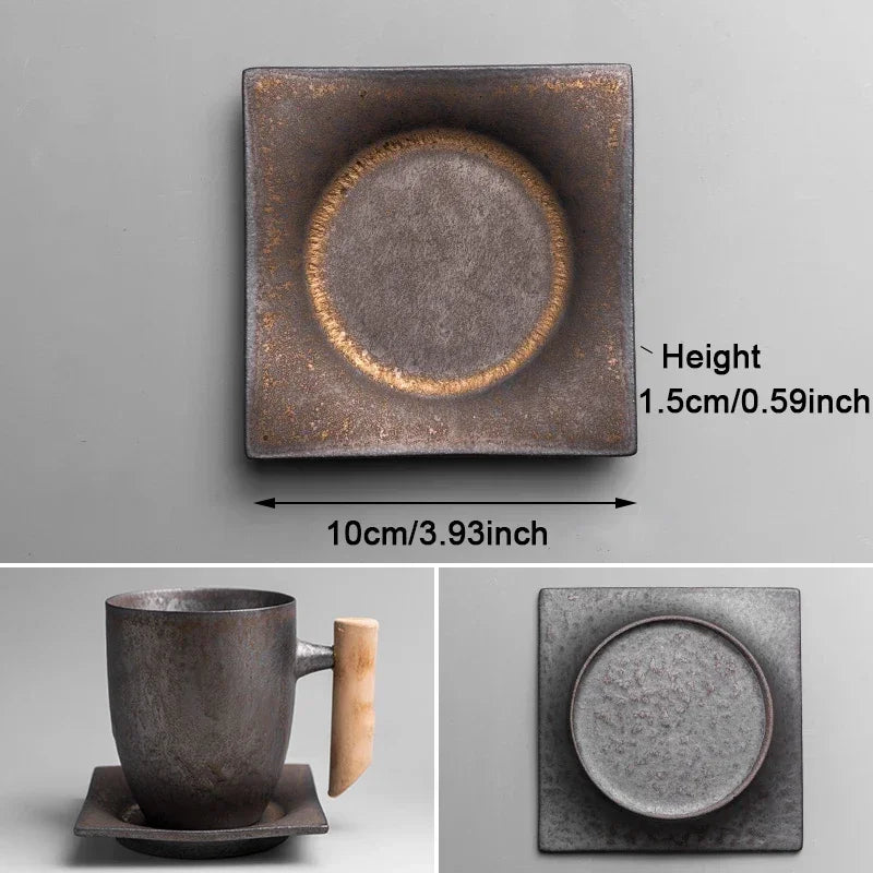 Vintage Ceramic Tea Cup Set with Wooden Handle | Elegant Drinkware
