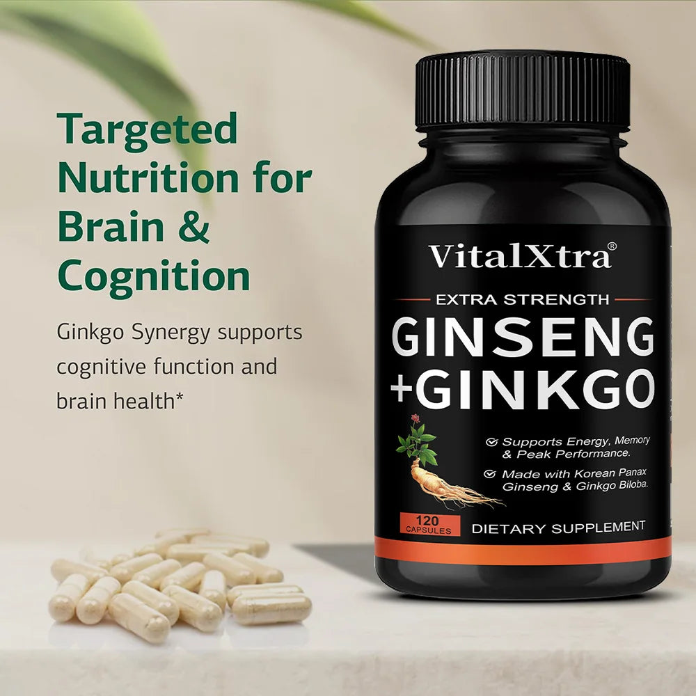 Energy Supplement Capsules with Ginseng & Ginkgo for Focus & Health