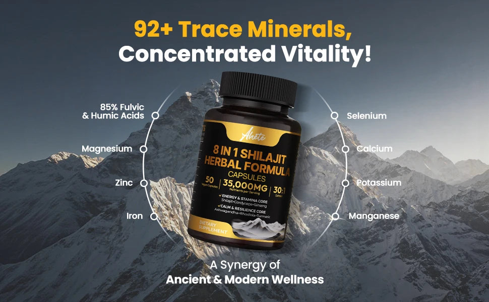 8-in-1 Himalayan Shilajit Capsules for Stress Relief & Vitality