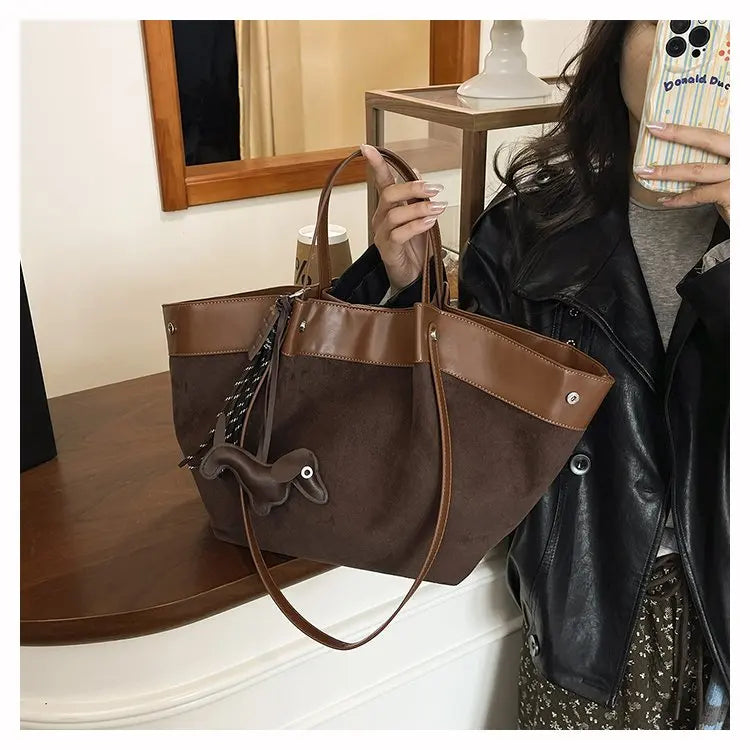 Bolso de hombro de piel suave de gamuza para mujer | Estilo casual de lujo