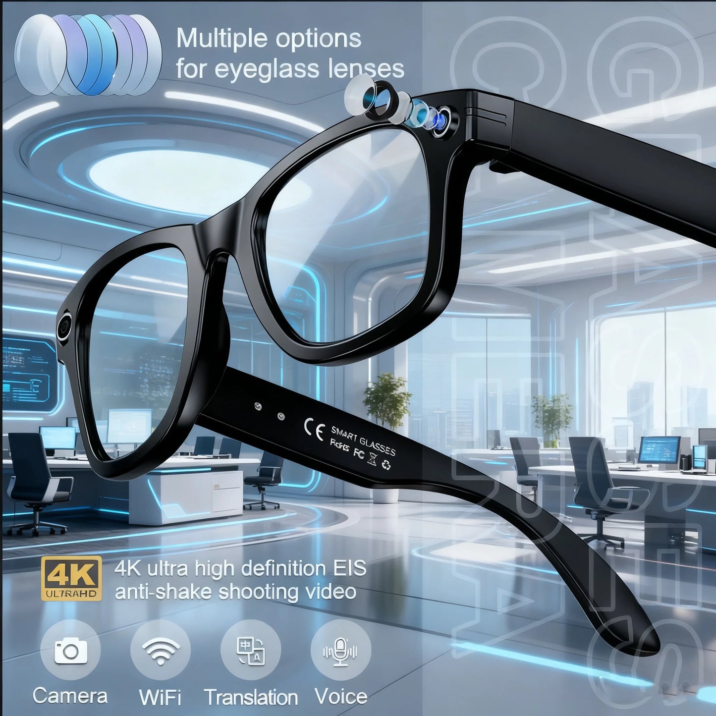 AI Smart Glasses with 8MP Camera & Bluetooth Connectivity
