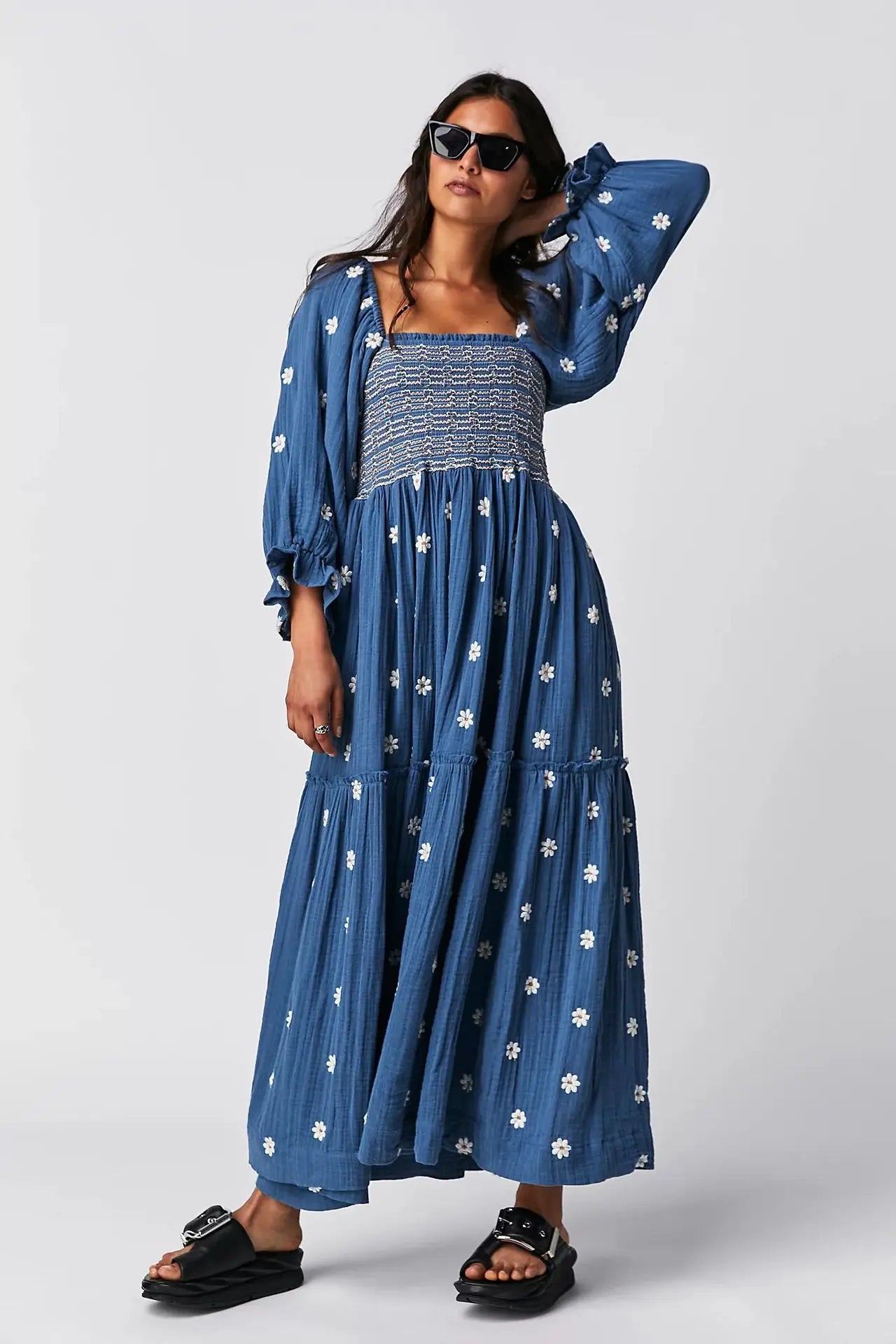 Boho Floral Embroidery Maxi Dress for Women | Casual Fashion