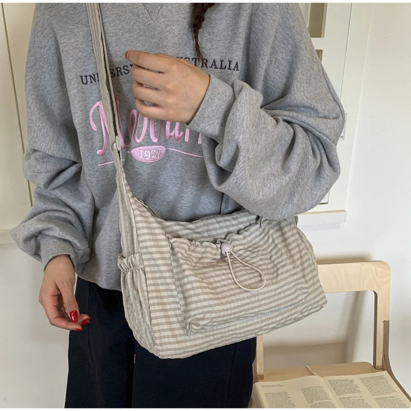 Stylish Plaid Nylon Shoulder Tote Bag | Versatile Everyday Accessory