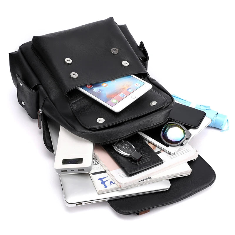 Men's PU Leather Backpack | Stylish Schoolbag for Laptops