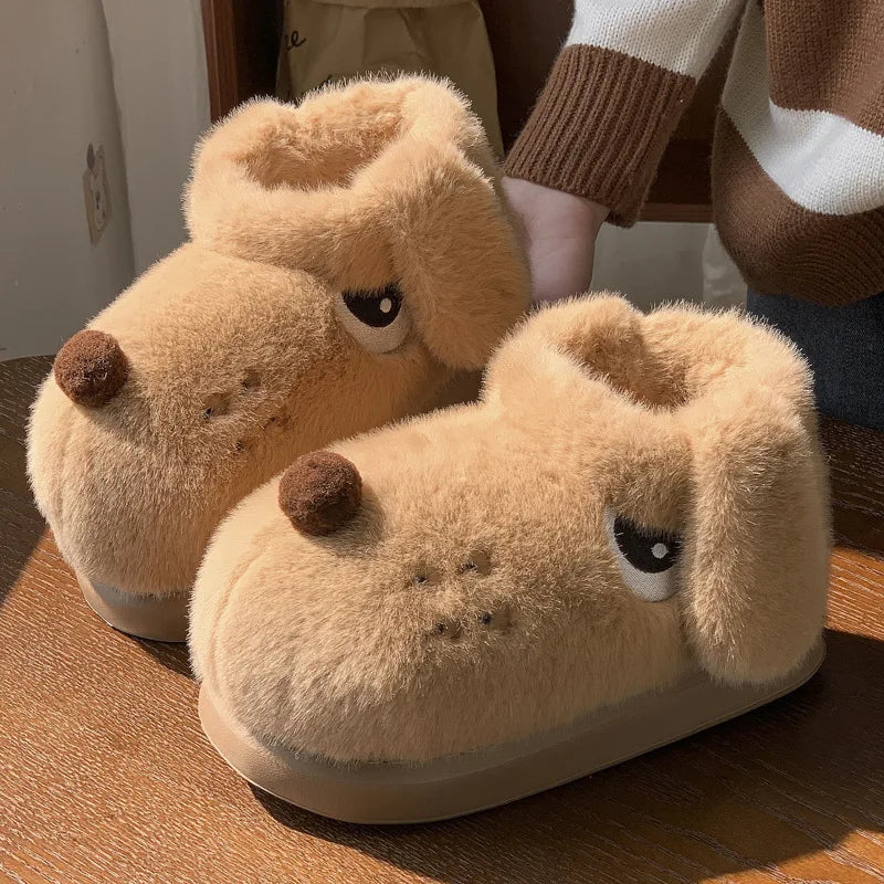 Women's Cute Cartoon Dog Plush Slippers | Fluffy Warm House Shoes