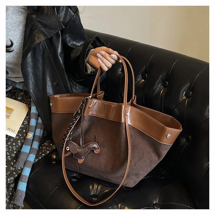 Bolso de hombro de piel suave de gamuza para mujer | Estilo casual de lujo