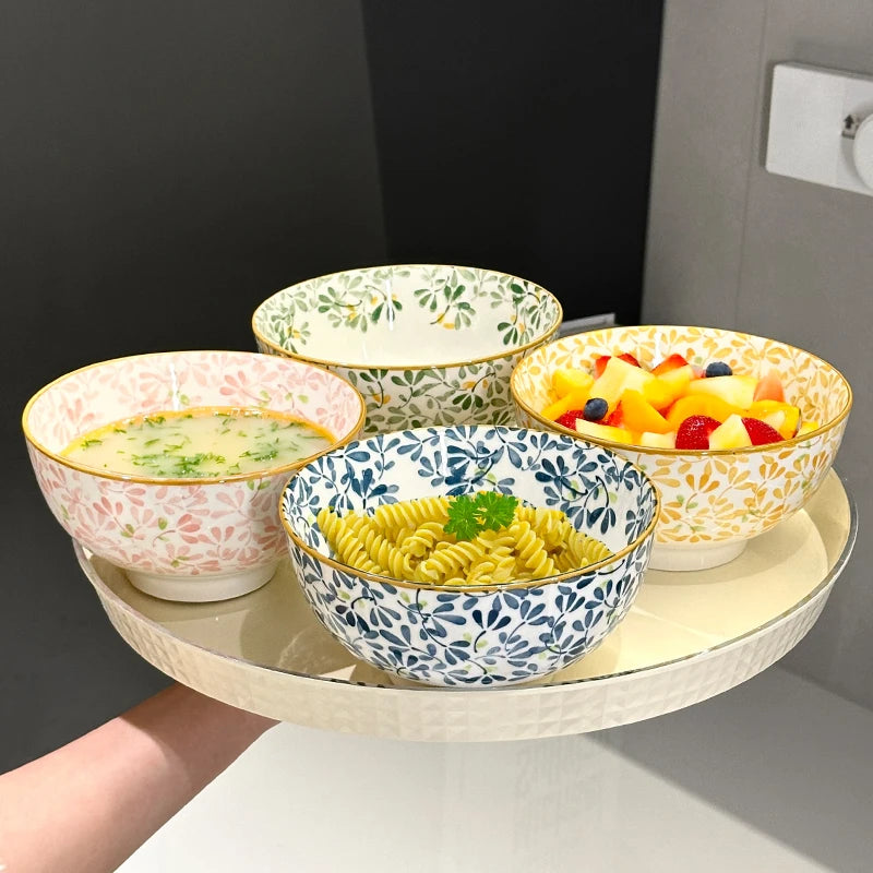 6-Inch Large Capacity Ceramic Bowl | Floral Design for All Meals