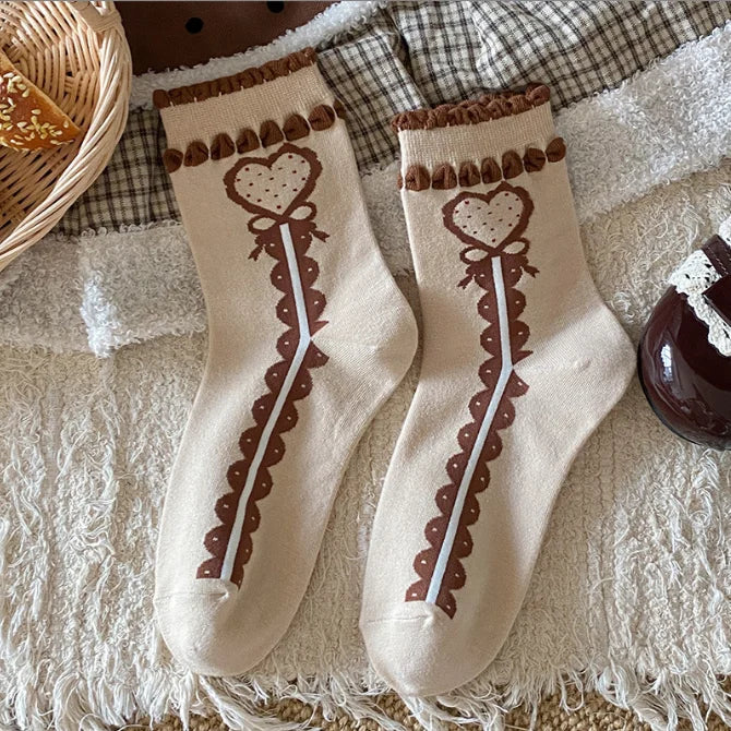 Cute Women's Mid-Calf Socks | Charming Cherry Bow Design