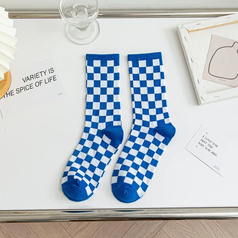 Stylish Women's Checkered Cotton Socks | Trendy Skateboard Socks