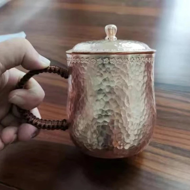 Handcrafted Pure Copper Beer Coffee Cup, Milk Mug, Retro Weave Handle, Thickened 500 ml Water Drinking Cups, Couple Gifts