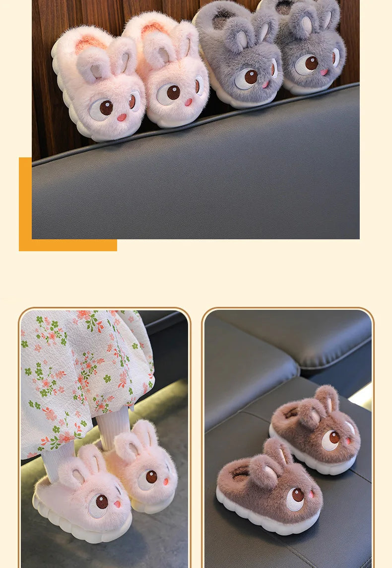 Children's Winter Cotton Slippers | Warm Rabbit Ear Indoor Shoes