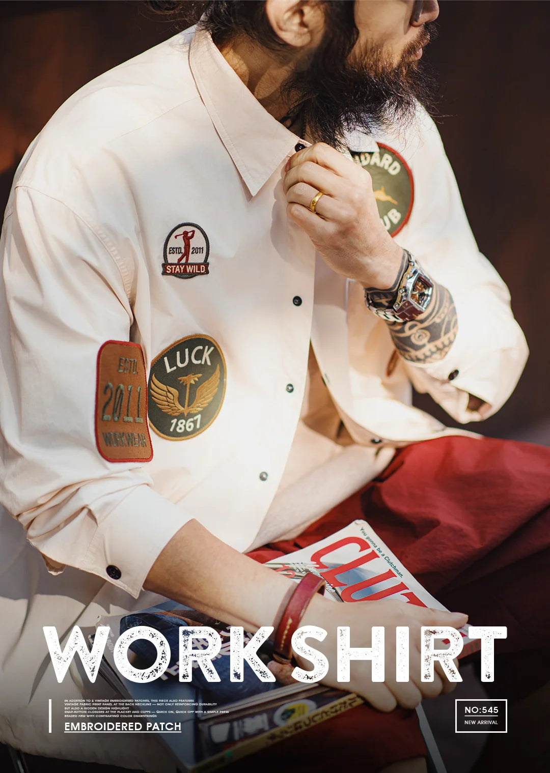 Men's Vintage Patch Embroidery Long Sleeved Shirt | Casual Style