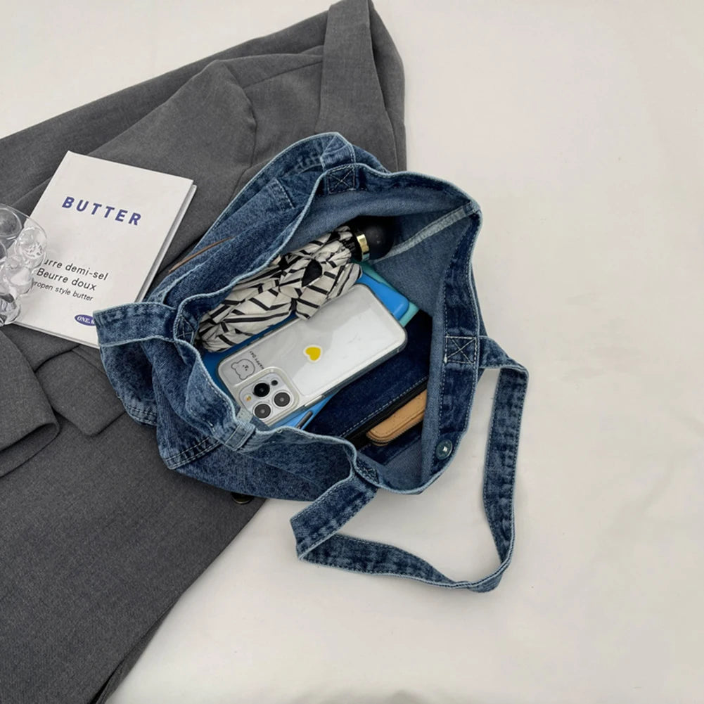Stylish Large Canvas Tote Bag | Versatile Denim Handbag