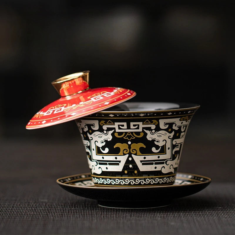 Elegant Rotatable Tea Tureen | Zen Gaiwan Teacup Set
