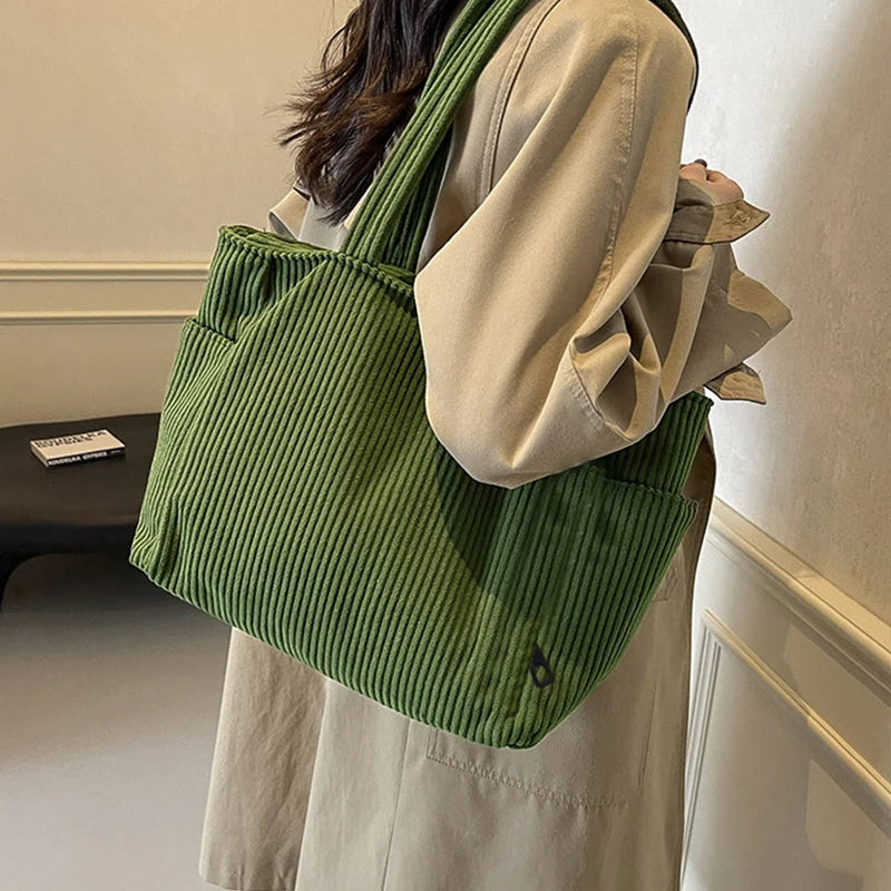 Trendy Multi-color Corduroy Tote Bag | Stylish Lightweight Bag