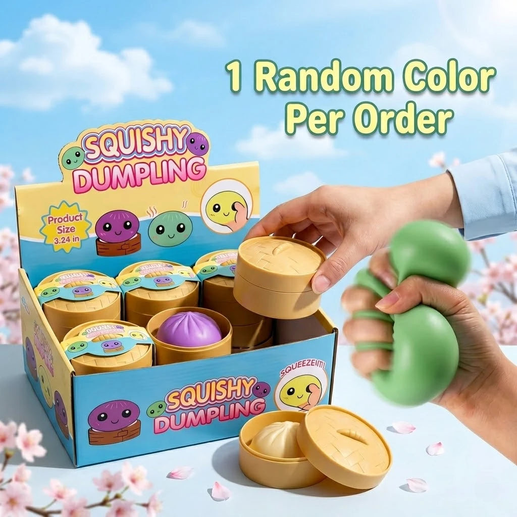 Mystery Dumpling Squishy Box: Glitter Bao Bun with Steamer Attachment, Blind Box Surprise Fidget, Aesthetic Desktop Ornament