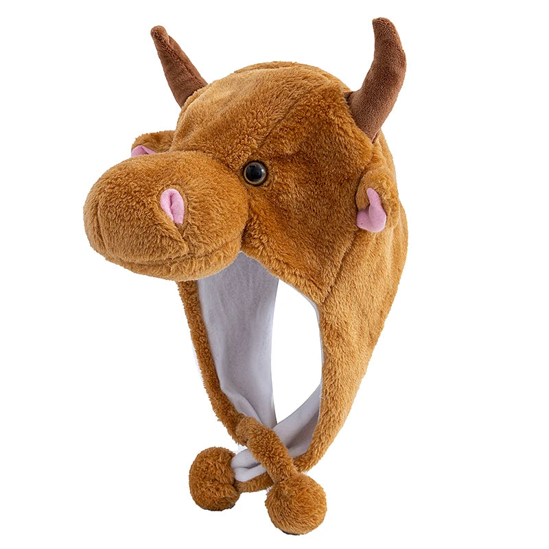 Unisex Funny 3D Bulls Head Plush Winter Beanie | Cozy Cartoon Hat