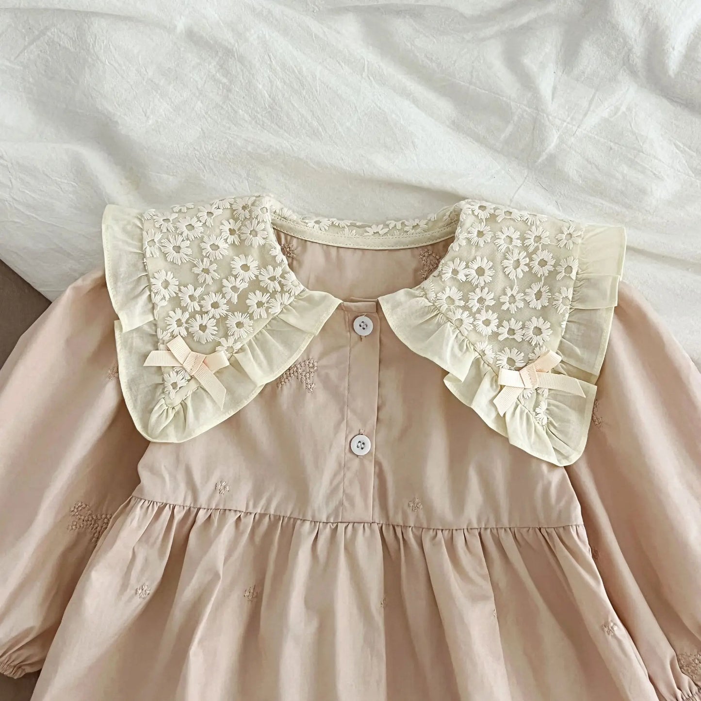 Cute Baby Girls Bow Lace Embroidery Bodysuit & Dress Set
