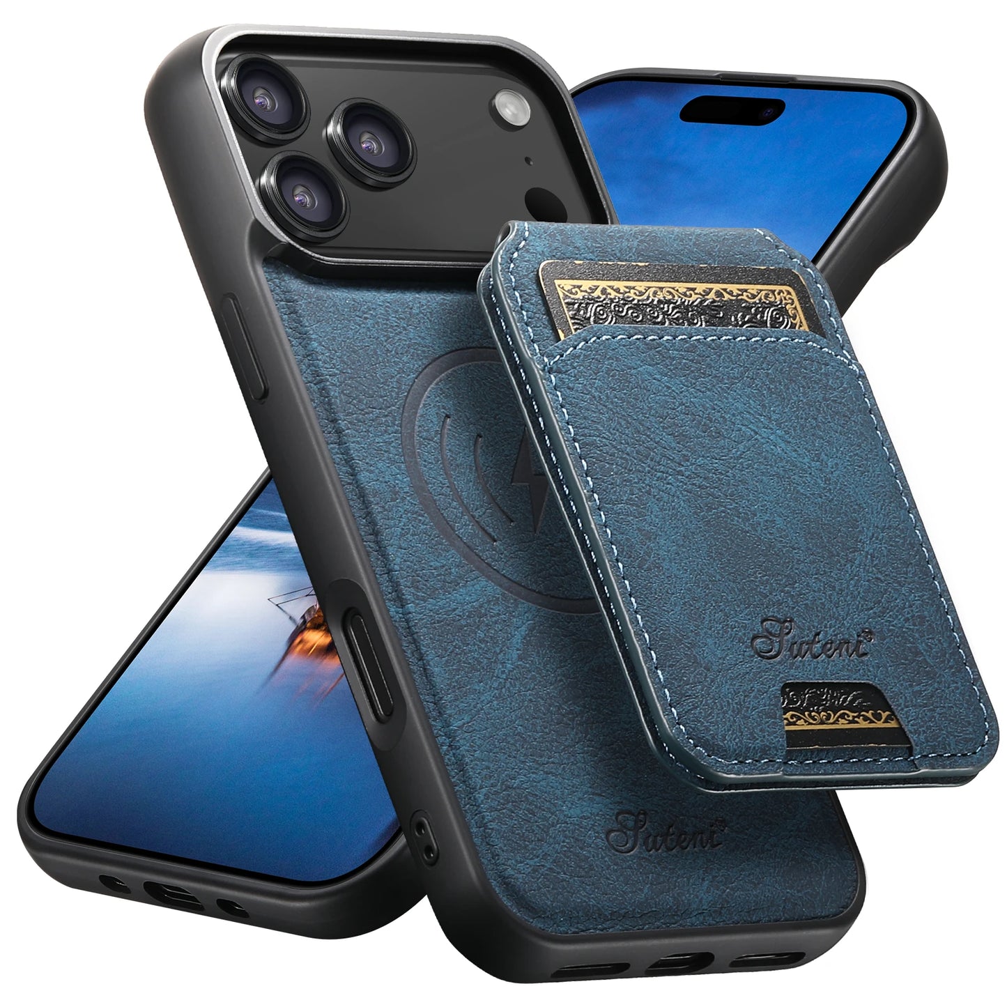 SUTENI Wireless Charging Phone Case Magnet Card Holder Stand Faux Leather For iPhone 17 Pro Max 16 Plus 15 14 13 12