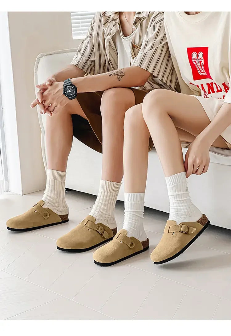 Cow Suede Cork Mules Slippers for All Seasons | Comfortable Clogs