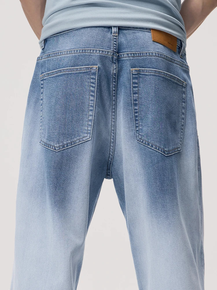 Men's Summer High Street Gradient Light Blue Jeans | Comfortable Fit