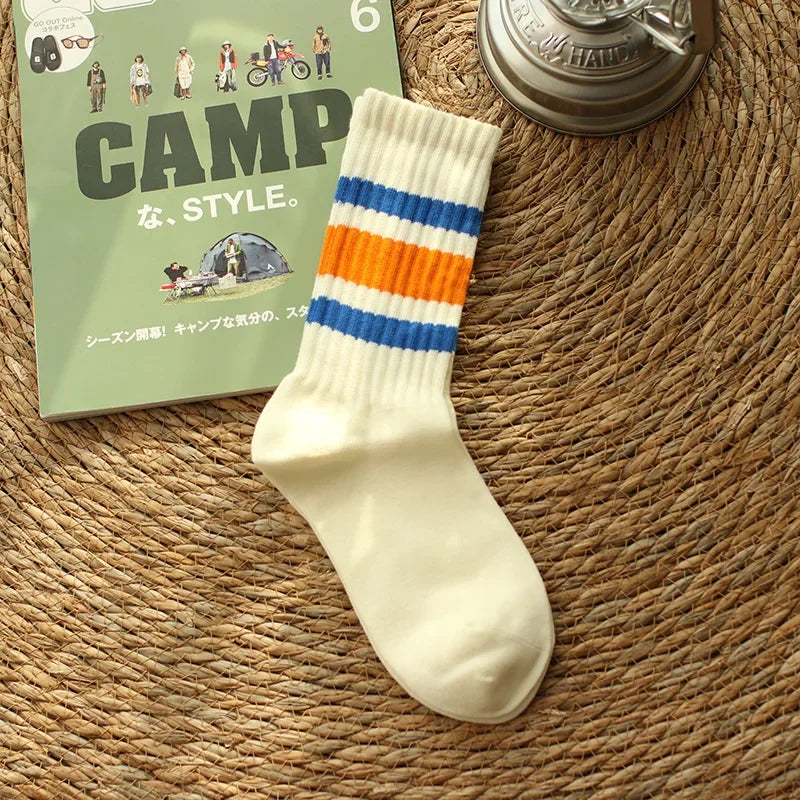 Vintage Striped Medium Tube Socks | Unisex Terry Sports Socks