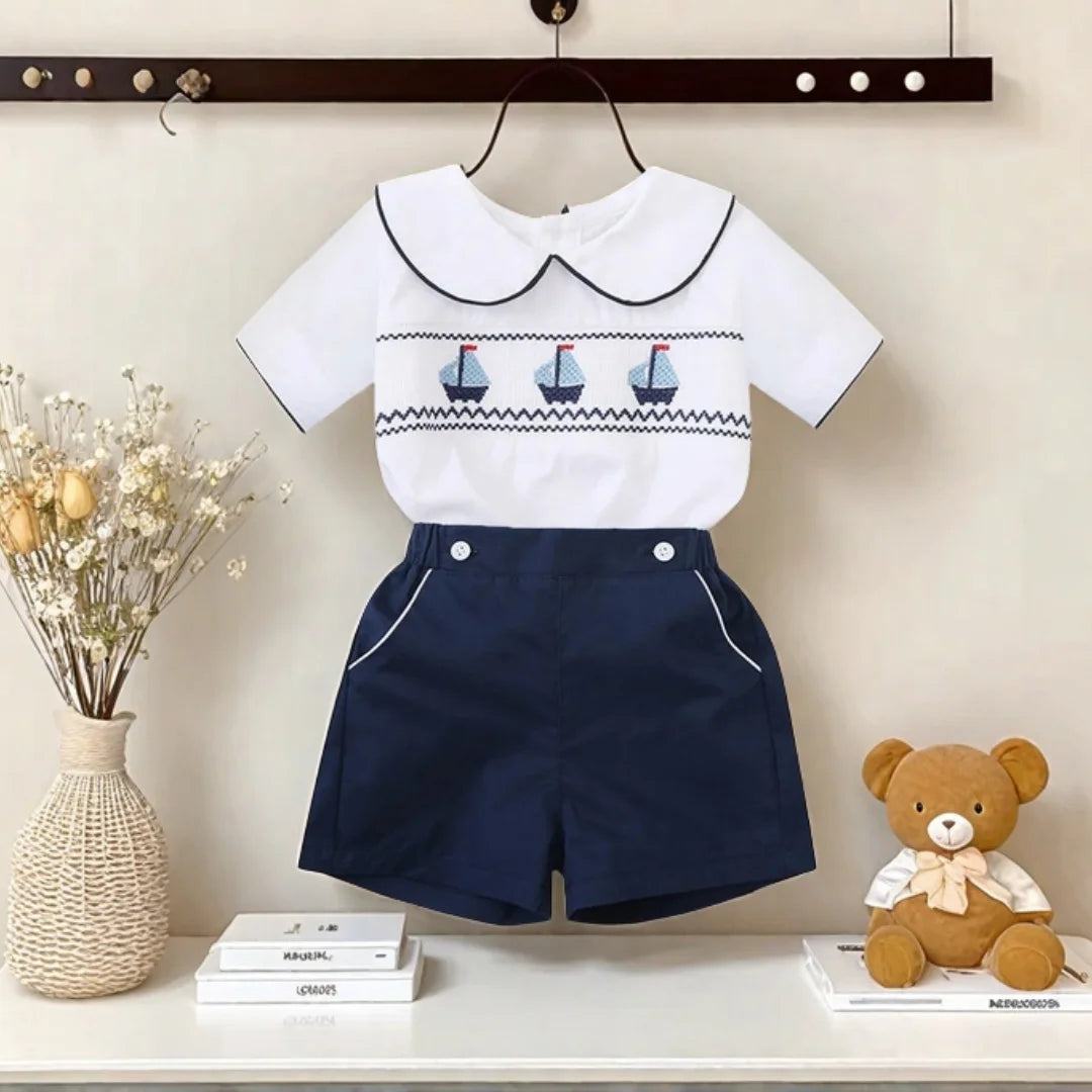 Stylish Boys Boat Smocked T-shirt Set | Trendy Infant Summer Outfit