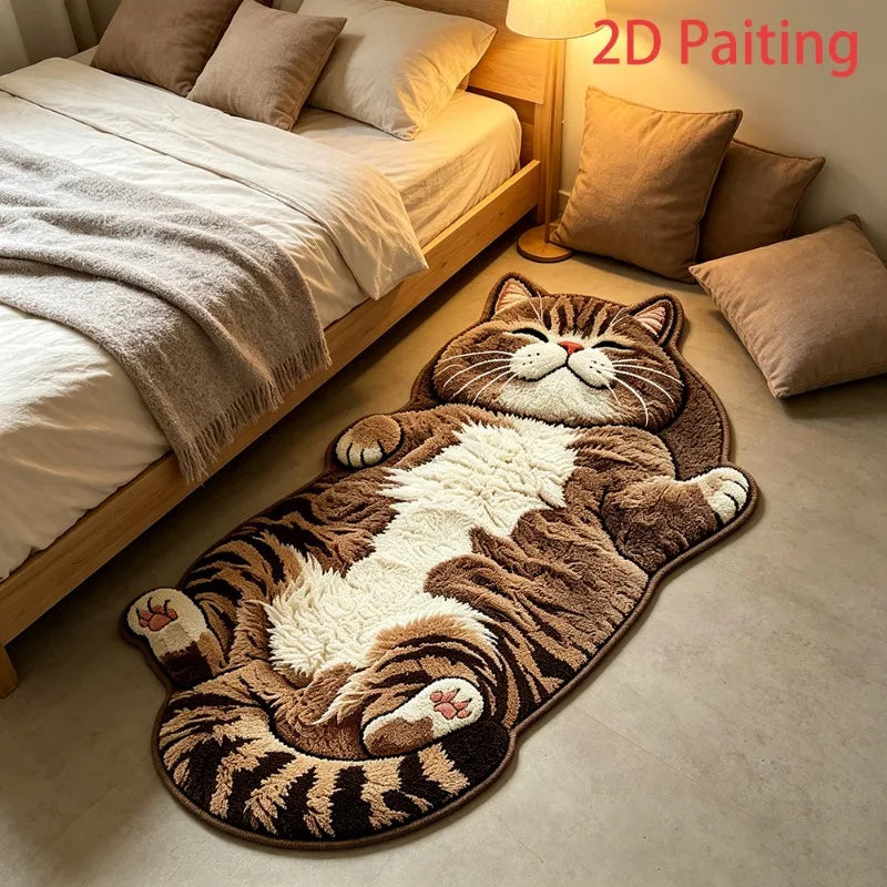 Cute Tabby Cat Pattern Rug | Soft Washable Bedroom Decor