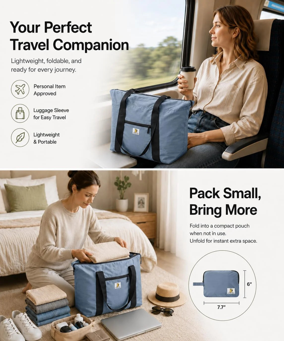 26L Foldable Travel Bag | Lightweight Expandable Weekender Tote