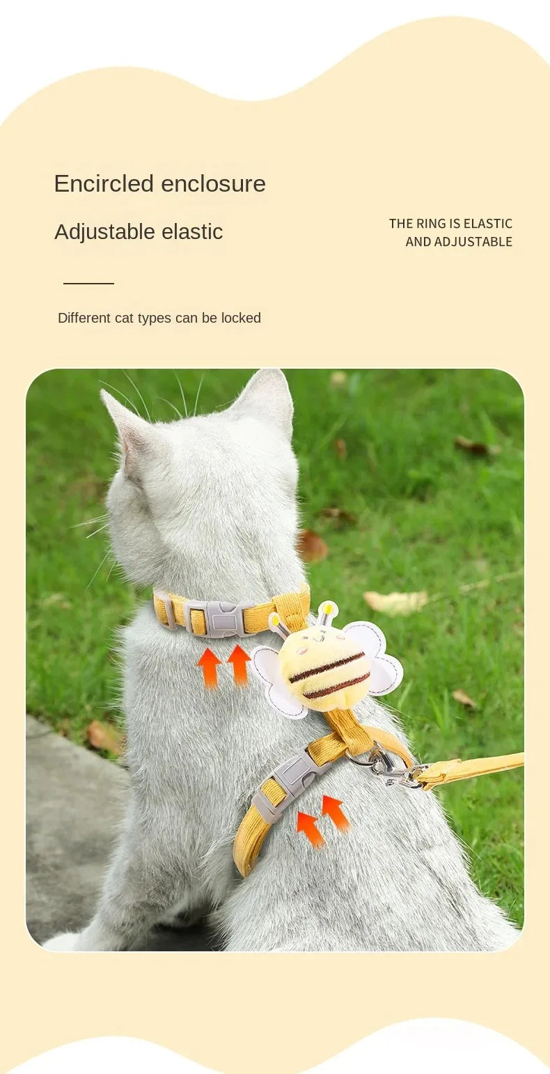 Cute Cartoon Bee Cat Harness & Leash Set for Small Pets