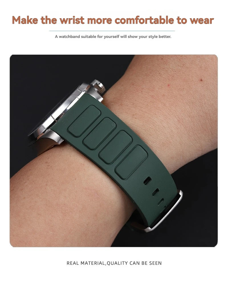 22mm Rubber Watch Strap | Stylish Black/Grey Fluoroelastomer Band