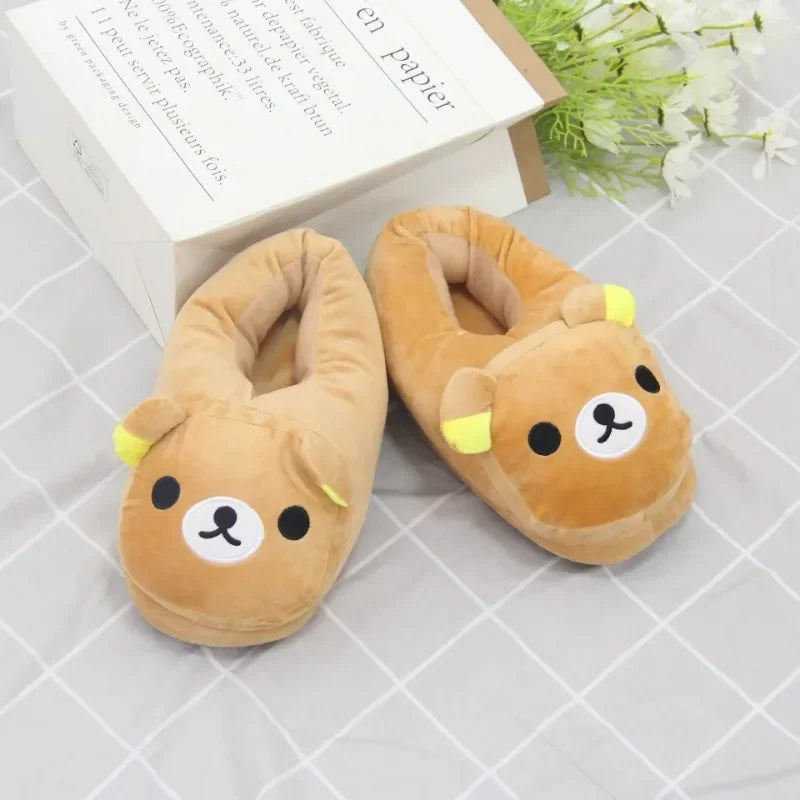 Cute Plush Fleeces-Lined Winter Bear Cartoon Slippers