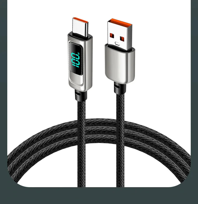 USB A to Type C LED Display Charger Cable | Fast Data Transfer