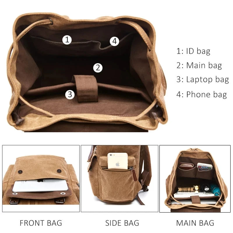 Vintage Canvas Laptop Backpack for School & Travel | Anti-Theft Design
